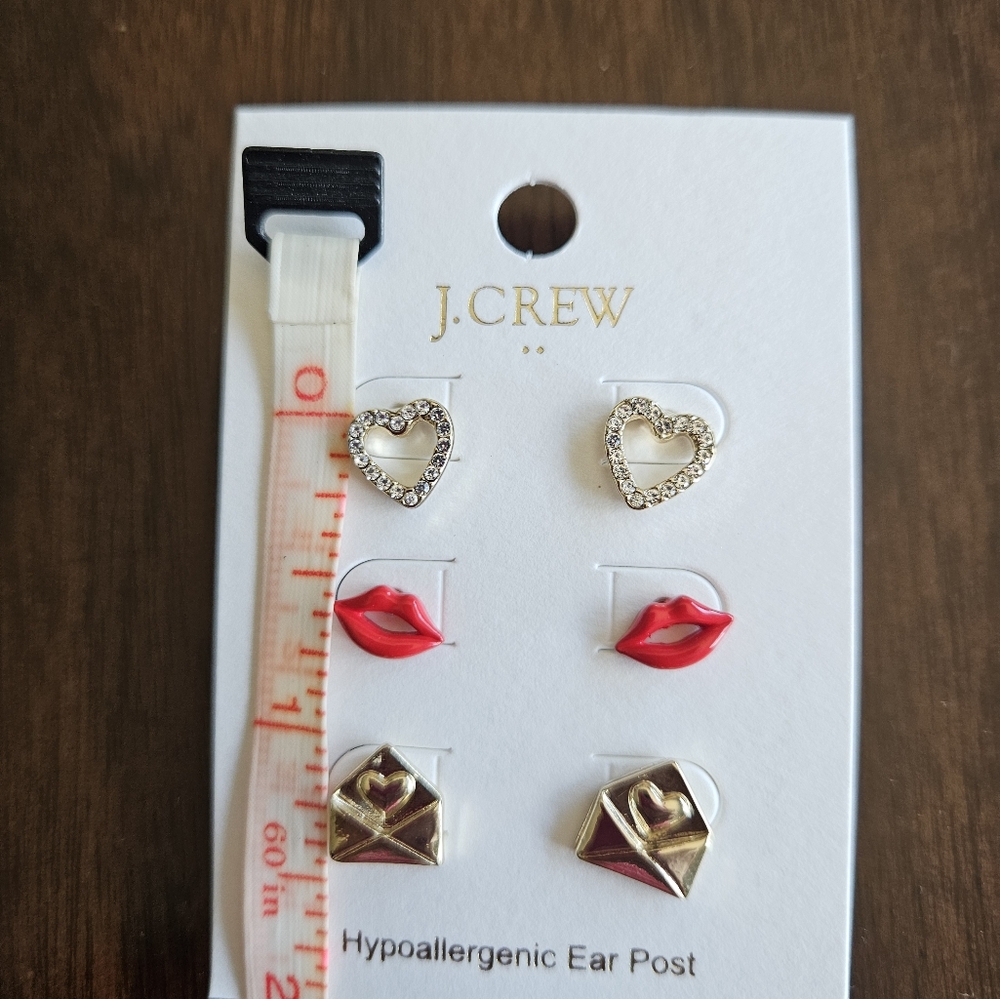 J.Crew Heart Stud Earrings Set, Red/ Gold - Picture 8 of 8